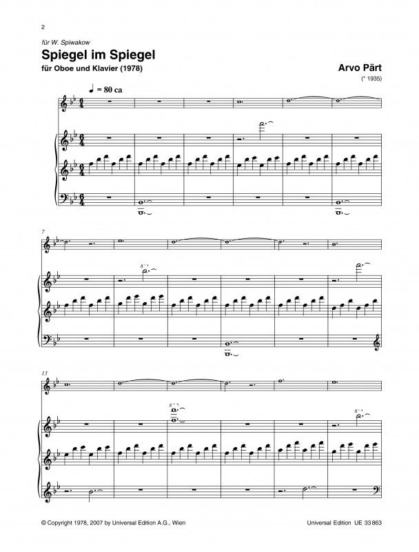 SPIEGEL IM SPIEGEL Sheet Music | Part, Arvo (b.1935) at June...